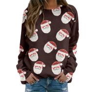 MaNMaNing 2023 Kahverengi Uzun Kollu Yuvarlak Yaka Baskılı Kadın Sweatshirt