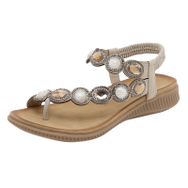 MaNMaNing Bohemian Rhinestones Gladyatör Açık Burun Düz Rahat Bej Kadın Sandalet