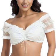 MaNMaNing Dirndl Oktoberfest MM9534 Beyaz Şık Şeffaf Dantel Kısa Kollu Kadın Bluz