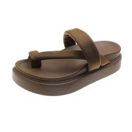 MaNMaNing Flip Flop Ayak Bileği Kayışlı Moda Rahat Kahverengi Kadın Sandalet
