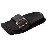 MaNMaNing Flip Flop Kare Kafa Rahat Moda Hafif Siyah Kadın Sandalet