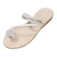 MaNMaNing Flip Flop Klipsli Parmak Kristal Moda Hafif Rahat Geniş Fit Beyaz Kadın Terlik