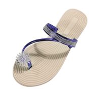 MaNMaNing Flip Flop Klipsli Parmak Kristal Moda Hafif Rahat Geniş Fit Koyu Mavi Kadın Terlik