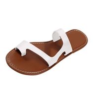 MaNMaNing Flip Flop Moda Deri Düz Hafif Blok Topuk Beyaz Kadın Terlik