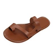 MaNMaNing Flip Flop Moda Deri Düz Hafif Blok Topuk Kahverengi Kadın Terlik