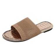 MaNMaNing Flip Flop Moda Düz Kumaş Geniş Fit Rahat Blok Topuk Haki Kadın Terlik
