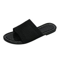 MaNMaNing Flip Flop Moda Düz Kumaş Geniş Fit Rahat Blok Topuk Siyah Kadın Terlik