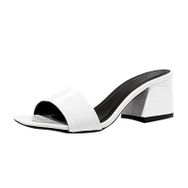 MaNMaNing Flip Flop Moda Kare Kafa Düz Kalın Topuk Rahat Beyaz Kadın Sandalet
