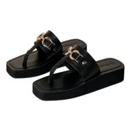 MaNMaNing Flip Flop Moda Yaz Rahat Geniş Fit Siyah Kadın Sandalet
