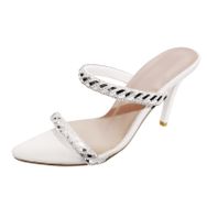 MaNMaNing Flip Flop Rhinestone Moda Sivri İnce Yüksek Topuklu Rahat Beyaz Kadın Terlik