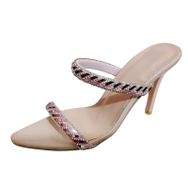MaNMaNing Flip Flop Rhinestone Pinguin Gri Sivri İnce Yüksek Topuklu Kadın Terlik