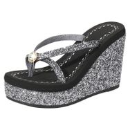 MaNMaNing Flip Flop Rhinestones Siyah Payetli Ultra Yüksek Topuk Kadın Terlik