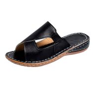MaNMaNing Flip Flop Siyah Açık Parmak Kalın Taban Katı Deri Kadın Terlik
