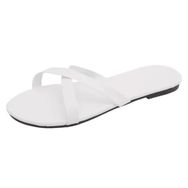 MaNMaNing Flip Flop Yaz Moda Açık Kare Geniş Fit Havalı Rahat Düşük Kama Beyaz Kadın Sandalet