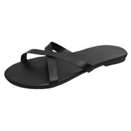 MaNMaNing Flip Flop Yaz Moda Açık Kare Geniş Fit Havalı Rahat Düşük Kama Siyah Kadın Sandalet