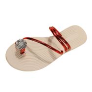 MaNMaNing Gladyatör Flip Flop Deri Düz Dokuma Kırmızı Kadın Sandalet