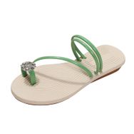 MaNMaNing Gladyatör Flip Flop Deri Düz Dokuma Yeşil Kadın Sandalet