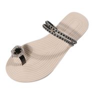 MaNMaNing Gladyatör Flip Flop Düz Yapay Elmas Rahat Yürüyüş Siyah Kadın Sandalet