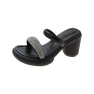 MaNMaNing Gladyatör Flip Flop See Through Siyah Kalın Alt Düz Düşük Kama Kadın Sandalet