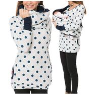 MaNMaNing Hamileler için Bebek Taşımalı Kapşonlu Nokta Tasarımlı Beyaz Renk Sweatshirt