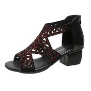 MaNMaNing Hollow Out Boho Platform Kırmızı Açık Burun Düşük Blok Topuk Ayak Bileği Kayış Kadın Sandalet