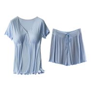 MaNMaNing IS8JlY1C6 Açık Mavi Renk Pamuklu Emzirme Cepli Kadın Hamile Pijama Seti