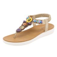 MaNMaNing Retro Bohem Bej Rahat Geniş Düz Kadın Sandalet