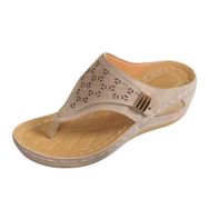 MaNMaNing Retro Flip Flop Bej Kalın Taban Düşük Kama Kadın Sandalet