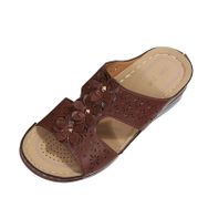 MaNMaNing Retro Flip Flop Kahverengi Açık Parmak Kalın Taban Deri Çiçek Kadın Sandalet