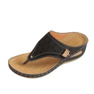 MaNMaNing Retro Flip Flop Siyah Kalın Taban Düşük Kama Kadın Sandalet
