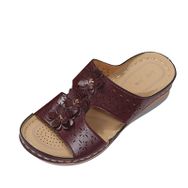 MaNMaNing Retro Flip Flop Windsor Mavi Açık Parmak Kalın Taban Deri Çiçek Kadın Sandalet