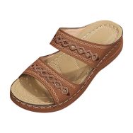 MaNMaNing Slip On Casual Open Toe Wedges Kahverengi Yumuşak Zemin Nefes Alabilir Kadın Terlik