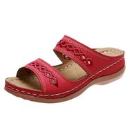 MaNMaNing Slip-On Casual Open Toe Wedges Kırmızı Yumuşak Zemin Düz Kadın Sandalet