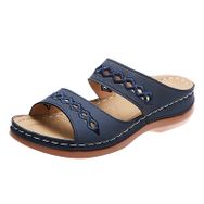 MaNMaNing Slip On Casual Open Toe Wedges Koyu Mav Yumuşak Zemin Nefes Alabilir Kadın Terlik