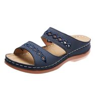 MaNMaNing Slip-On Casual Open Toe Wedges Koyu Mavi Yumuşak Zemin Düz Kadın Sandalet