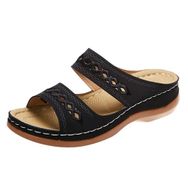 MaNMaNing Slip-On Casual Open Toe Wedges Siyah Yumuşak Zemin Düz Kadın Sandalet