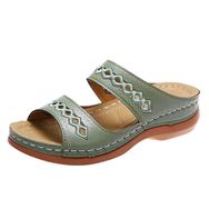 MaNMaNing Slip-On Casual Open Toe Wedges Yeşil Yumuşak Zemin Düz Kadın Sandalet