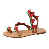 MaNMaNing Slip-On Kırmızı Çilek Dekoru Açık Yumuşak Burun Kadın Sandalet
