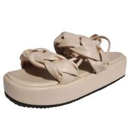 MaNMaNing Strappy Düz Kalın Taban Hafif Rahat Geniş Fit Bej Kadın Sandalet