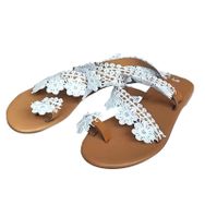 MaNMaNing Strappy Flip Flop Dantel Çiçek Rahat Beyaz Kadın Sandalet