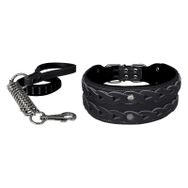 Markapet XL 7 cm*60-68 cm Siyah Elegance Deri İşlemeli Lüks Köpek Tasma Seti