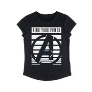 Marvel Avengers Classic Panther Power Avenger Rolled Sleeve Siyah Kadın T-shirt