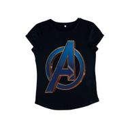 Marvel Avengers Endgame Black Widow Burst Rolled Sleeve Lacivert Mavi Kadın T-shirt