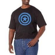 Marvel Big & Tall Universe Woodcut Cap America Black Erkek T-shirt