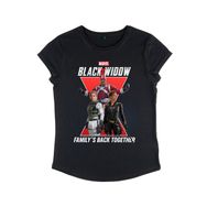 Marvel Black Widow Family Rolled Sleeve Siyah Kadın T-shirt