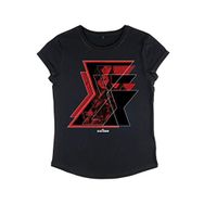 Marvel Black Widow Multiple Logolu Rolled Sleeve Siyah Kadın T-shirt
