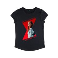 Marvel Black Widow Stop Running Rolled Sleeve Siyah Kadın T-shirt