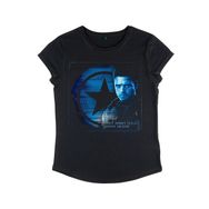 Marvel Falcon and the Winter Soldier Barnes Shield Rolled Sleeve Siyah Kadın T-shirt