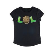 Marvel Guardians of the Galaxy LOL Groot Rolled Sleeve Siyah Kadın T-shirt