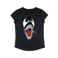 Marvel Örümcek Adam Classic Retro Face Yuvarlak Kollu Siyah Kadın T-shirt